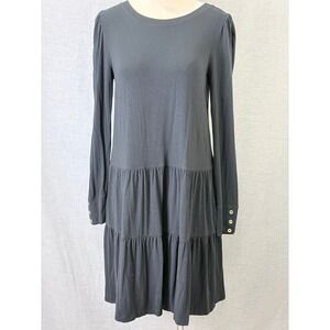 Lilly Pulitzer Black Tiered Long Sleeve Midi Dress Gold Buttons M